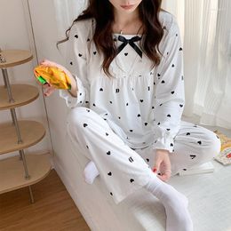 Women's Sleepwear 2023 Spring Long Sleeve Cotton Print Pajama Sets For Women Korean Cute Lace Pyjamas Homewear Pijama Mujer Home Clothes