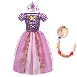 Dopklänningar Girls Rapunzel Costume Kids Summer Tangled Fancy Cosplay Princess Dress Children Birthday Carnival Halloween Party Clothes 2-8t 230821
