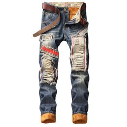 Denim Designer Hole Jeans High Quality Ripped for Men Size 28-38 40 Autumn Winter Plus Velvet HIP HOP Punk Streetwear Trousers2107
