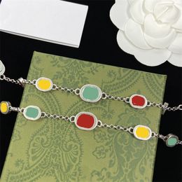 Retro Women Necklace Bracelet Set Colourful Enamel Antique Silver Logo Series Necklaces Bracelets Dopamine Wear Accessories Girl Jewellery