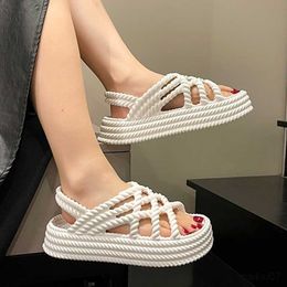 Sandals Platform Weave Design Women Slingback Sandals 2023 Summer Vacation Beach Slides Soft Non-Slip Casual Fashion Female Shoes R230821