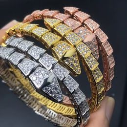 High quality silver 925 women's snake pattern full hollow inlaid three row diamond boutique Jewellery home full diamond bracelet party birthday gift