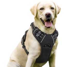 YUEXUAN Dog Harness No-Pull Pet Harness with 2 Leash Clips Adjustable Soft Padded Dog Vest Reflective No-Choke Pet Oxford Vest with Easy Control Handle for Large Dogs