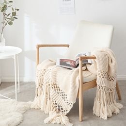 Blankets Blankets for Beds Hand-knitted Sofa Blanket Po Props Tassel Weighted Blanket Air Conditioning Blanket Chunky Knit Blanket 230818