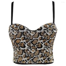 Women's Tanks Lepoard Pattern Beading Sexy Camisole High End Crop Top Slim Fit Party Women Shirt