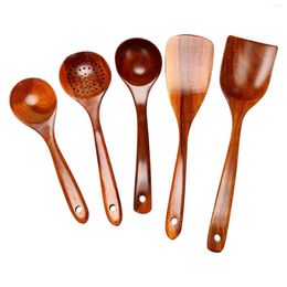 Bowls Wooden Spoons For Cooking 5-Piece Reusable Wood Kitchen Utensils Set Tools Nonstick Cookware