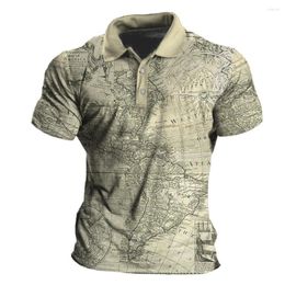 Men's Polos Summer Retro Polo Shirt 3d Printed Ship Pointer Pattern T-Shirt Lapel Short-Sleeved Casual Business