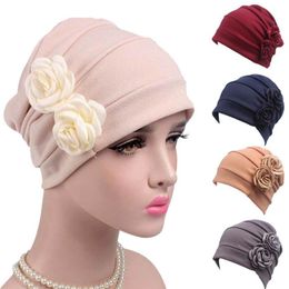 Double Flowers women's hat Cancer Chemo Hat Beanie Scarf Turban Head Wrap Cap winter hats for women bonnet female287J