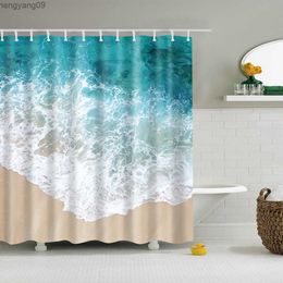 Shower Curtains Customised Blue Sky Beach Shower Curtain Modern Scenery Print Bathroom 3D Blackout Curtain Large 180x200cm for Bathroom Cortina R230821