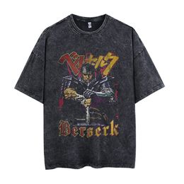 Men's TShirts Anime Berserk Vintage T Shirts Manga Washed Tshirt Pure Cotton Short Sleeve Tees Guts Skull Knight Graphic Print TShirt Hip Hop 230818