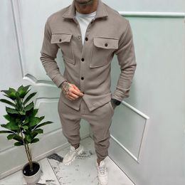 Men s Tracksuits Casual Solid Suede Jackets Tops Long Pants Sets 2023 Sleeve Fall Male Set Clothing Fashion Sweatpants Tracksuit 230821