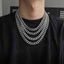 Cuban Chain Necklace Hiphop Men's and Women's Fashion INS Hiphop Exaggerated Titanium Steel Colourless High Street Coarse