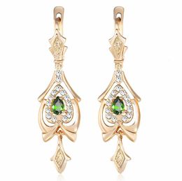 Stud Dangling Earrings For Women Teardrop Olivine Green CZ Chandelier 585 Rose Gold Colour Women's Drop Earring Valentines Gift KGE109 230821