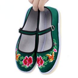 Dress Shoes Spring and Autumn Beef Tendon Sole Craft Handmade Cotton Shoe's Embroidered Ethnic Style Women's Buckle 230818