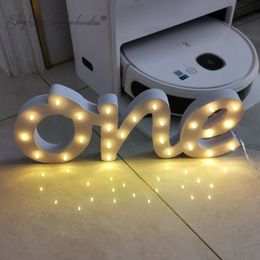 Decorative Objects Figurines LED Lighting ONE Sign for First Birthday Decor Freestanding Letters for 1st Birthday 230818