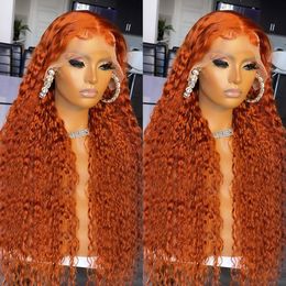 Curly Ginger Coloured HD Lace Front Wigs Human Hair for Women Brazilian Orange Deep Wave 13x4 Human Hair Lace Frontal Wig 30 Inch