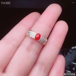 Cluster Rings KJJEAXCMY Fine Jewelry 925 Sterling Silver Inlaid Natural Red Coral Ring Delicate Female Gemstone Support Test