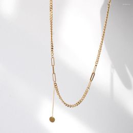 Chains Titanium With 14K Gold Layered Chain Necklace Women Stainess Steel Jewellery Party Designer T Show Runway Gown Japan Korean