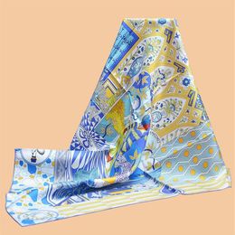 HuaJun 2 Store Unisex La Danse des Amazones 90 silk square scarf twill printing anti-wrinkle handmade stitching198B