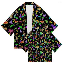 Men's Casual Shirts Japanese Kimono Traditional Mushroom Print Cardigan Asian Clothing Harajuku Samurai Yukata Men's Hip Hop Streetwear