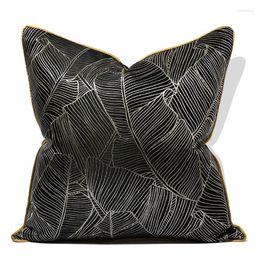 Pillow Black Colour Shiny Silver Palm Leaf Jacquard Cover Decorative Case Modern Art House Bedding Sofa Coussin