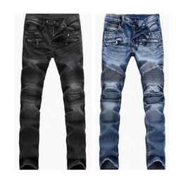 Mens Distressed Ripped Skinny Jeans Fashion Men Jeans Slim Motorcycle Moto Biker Causal Mens Denim Pants Hip Hop Men Jeans266g