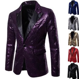 Men's Suits & Blazers 2021 Men Shiny Gold Sequin Glitter Embellished Blazer Jacket Casual Weeding Party Suit Stage Clothes236r