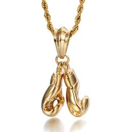 Pendant Necklaces Hip Hop Luxury Golden Gloves Pendant Boxing Stainless Steel Charm Necklace Men's Women's Jewelry 230821
