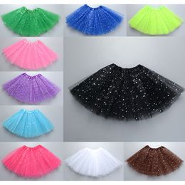 Party Favor 16 Colors Kids Tutu Tulle Skirts Sequins Ballet Stage Skirt Mesh Gauze Half Pompous Dancewear Costume Dressup Fancy Skirts Q499