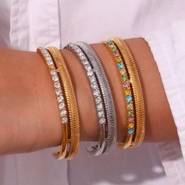 Bangle Double Layer Herringbone Colorful Crystal Rhinestone Bangles For Women Open Design Bracelet Jewelry