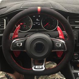 Black Suede Car Steering Wheel Cover for Volkswagen VW Golf 7 GTI Golf R MK7 VW Polo GTI Scirocco 2015 2016 car accessories274T