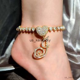 Charm Bracelets Tren Women Heart A-Z Initial Letter Pendant Wedding Jewellery Gold Silver Colour Tennis Chain Ankle Bracelet R230821