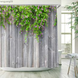 Shower Curtains Green Bamboo Wood Panel Shower Curtains Zen Landscape Rustic Home Scenery Partition Wall Hanging Bathroom Decoration With R230821