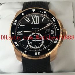 Top Quality Diver 18k Rose Gold W7100054 Black Dial Mens Machinery Automatic Sports Wrist Watches Christmas Gift Men's Watche257C