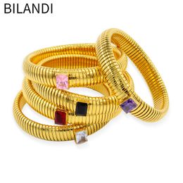 Charm Bracelets Bilandi Modern Jewellery Trend Glass Metal Gold Colour Bracelet For Women Gift Stretch Bangles Hand Accessories 230821