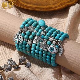 Strand Bohemian Turquoises Beads Bracelets For Women Fashion Beaded Bangles With Restore Large Eyes Pendant Jewellry Summer Gifts