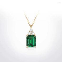 Chains CxsJeremy 14K Yellow Gold 6 8mm Lab Grown Emerald Pendant Necklace With Moissanite For Women Fashion Wedding Jewellery Gifts