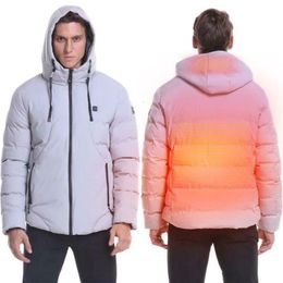 Men's Jackets Winter USB Electric Heated Jacket Mens Hooded Warm Coat Parka Rechargeable Heating Coat Thermal Jacket Skiing Outwear Oversized 230821