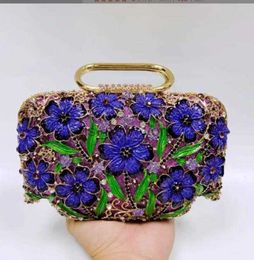 Evening Bags Lady Flower Stones Evening Bag Minaudiere Women Crystal Clutch Top-Handle Metal Diamond Handbag Wedding Party Tote Handbags HKD230821