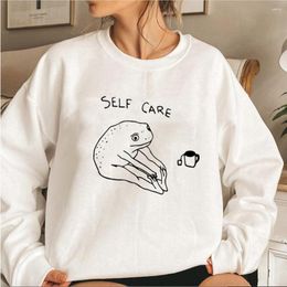 Women's Hoodies Funny Frog Self Care Retro Sweatshirt Cottagecore Hoodie Women Long Sleeve Pullover Graphic Gift For Her