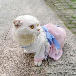 Cat Costumes Beautiful Summer Dog Princess Dress With Ribbon Embroidery Clothes Antique Puppy Thin Skirt Pet Hanfu