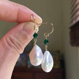 Dangle Earrings 11.5mm Baroque Freashwater White Pearl Emerald 14k Gold Earring VALENTINE'S DAY Aquaculture Diy Women Ear Stud FOOL'S