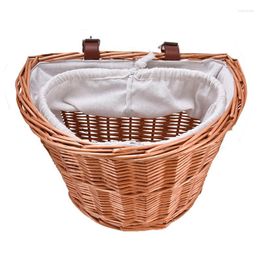 Dog Carrier Woven Bike Basket Front Handmade Bicycle Baskets Mounts Wicker Handlebar With Drawstring Liner Detachable For