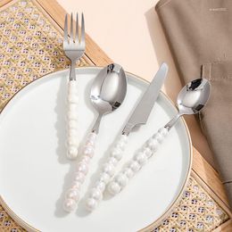 Dinnerware Sets Ins Style Colourful Stainless Steel Knife And Fork Spoon High-value Ceramic Pearl Handle Tableware Steak Dessert