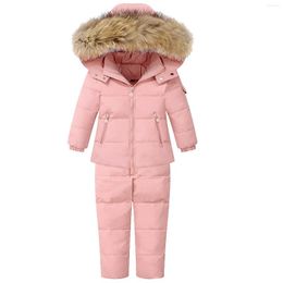 Down Coat Baby Girls Snowsuit White Duck Jacket 2-Piece Toddler Boys Windproof Snow Wear Kids Hooded Warm Snowbib Pants