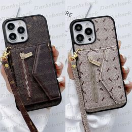 Luxurys Designer Flower Letter Phone Case for iPhone 15 14 13 12 11 Pro Max X Xs Xr 8 7 Plus Leather Card Pocket Zipper Storage Cover Samsung S23 S22 S21 S20 Ultra Note 20 10