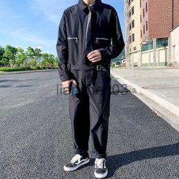 Men's Tracksuits Spring and Fall Fashion New Men's One-Piece Suit Retro Workwear Style Loose Casual Long-Sleeved Pants with Belt Trend Jumpsuit J230821