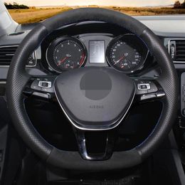 DIY Soft Black Genuine Leather Suede Car Steering Wheel Covers For Volkswagen VW Golf 7 Mk7 New Polo Jetta Passat B8 Tiguan3147