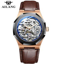 Other wearable devices AILANG Top Brand Luxury Automatic Mechanical Men Watch Skeleton Tourbillon Vintage Waterproof Mens Watches Reloj Hombre 2023 x0821