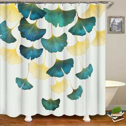 Shower Curtains Green Ginkgo Biloba Shower Curtain Gold Ginkgo Leaves Modern Bathroom Shower Curtains Set Waterproof Botanical Bath Curtain Sets R230821